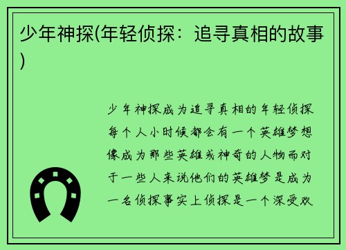 少年神探(年轻侦探：追寻真相的故事)